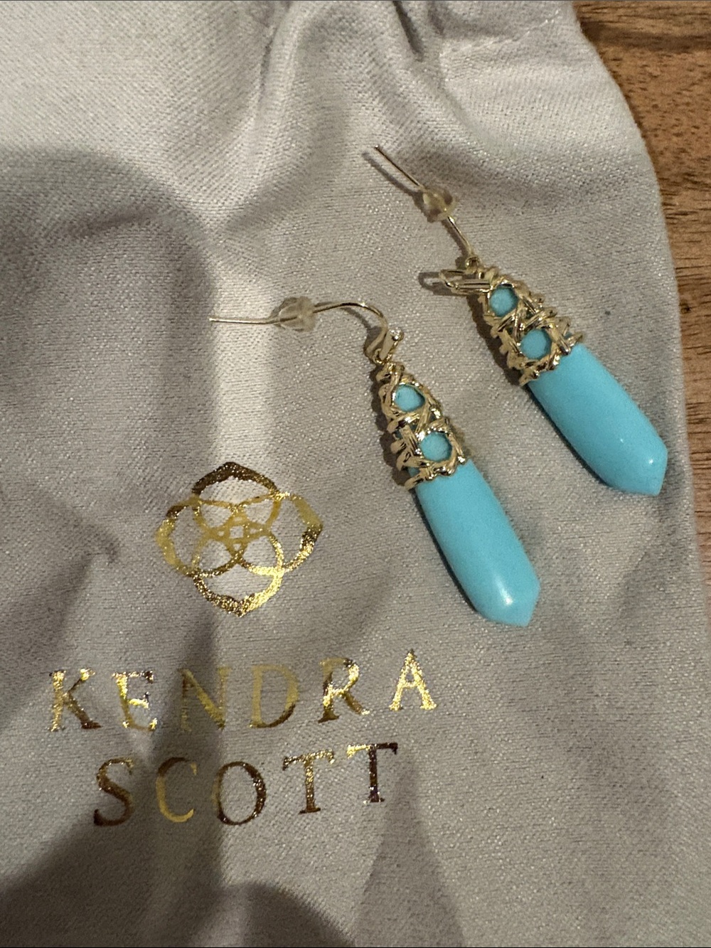Kendra Scott Turquoise Drop Pendant Earrings with Gold Accents